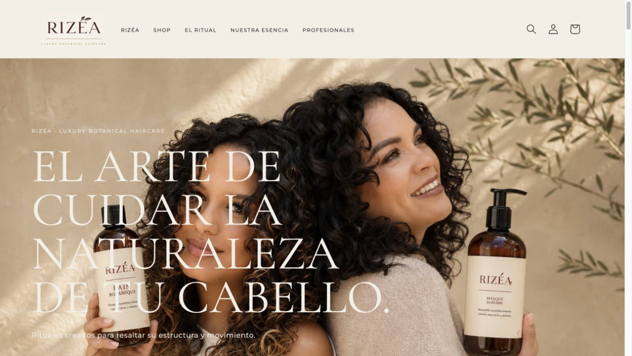 Web de RIZÉA, marca de cuidado capilar botánico